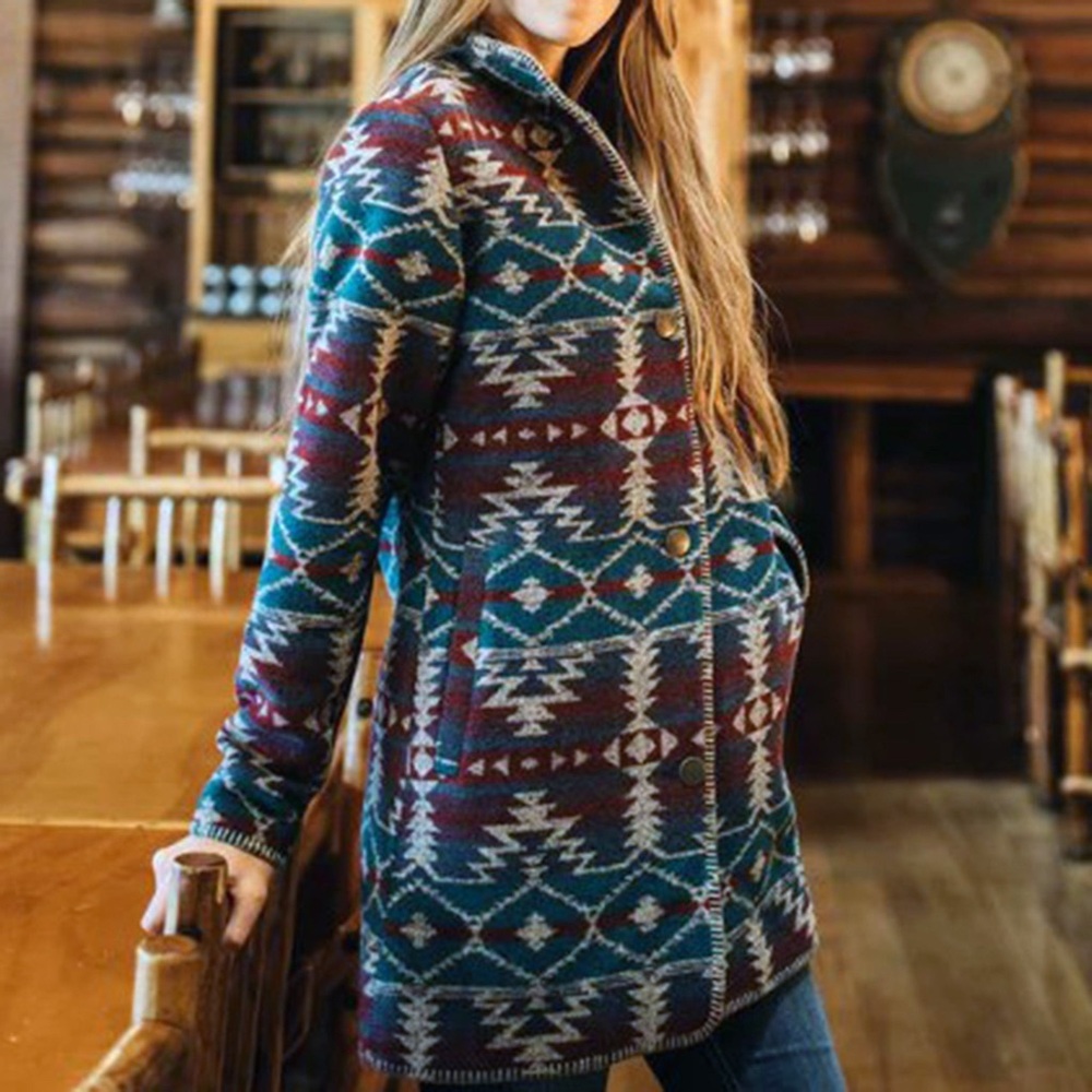 Outback Trading Co Long Boho Southwestern Aztec Blanket Print Coat Jacket